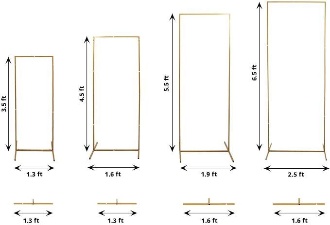 Efavormart Set of 4 Gold Metal Rectangular Wedding Arches, Assorted 3.5ft to 6.5ft Backdrop Stands for Tiered Modern Floral and Balloon Staging
