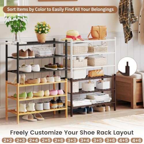 Bamboo Shoe Rack Stackable Shoe Shelf Storage Organizer for Unit Entryway Hallway and Closet Sturdy Freestanding Shoe Shelf(3 Tier Brown)