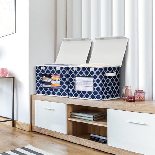 Univivi Fabric Foldable Storage Boxes with Lids, 4 Pack, Blue Lantern