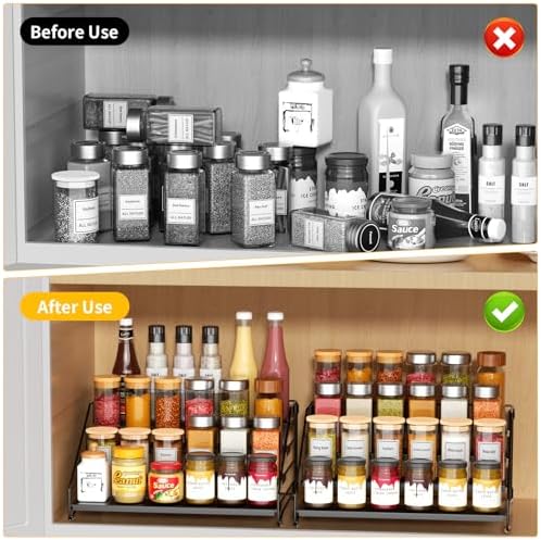 2 Pack Spice Rack Organizer for Cabinet, Depth Adjustable 4 Tier Spice Rack
