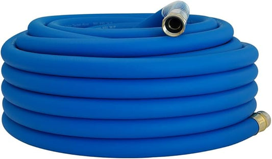 Wiseflow Garden Hose 75FT x 3/4", Heavy Duty Rubber Hose, Water Hose with Five Layered Braiding, Male Female Fittings, 1000PSI Burst, 300PSI Working for Yard, Car Wash, Pets (Blue)