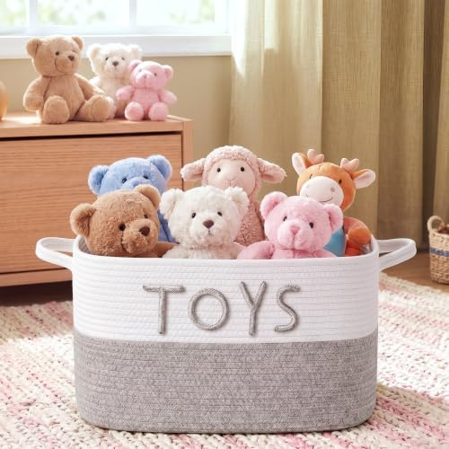 Novabright Large Woven Cotton Rope Basket Toy Box,Rectangle,Oatmeal Color