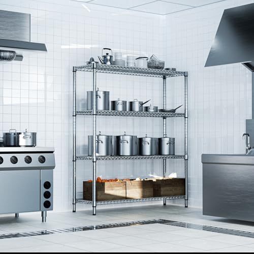 M MZG 2800 LBS 59" W 4 Tier Storage Shelves Rack Metal Wire Shelving Unit, Storage Standing Shelf Organizer for Laundry Bathroom Kitchen Pantry Garage Utility Room, Chrome 17.7" D x 59.1" W x 70.4" H