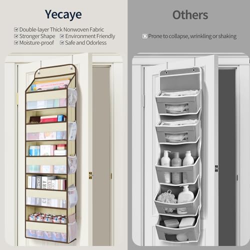 Yecaye Over The Door Organizer Storage, 5-Tier Heavy Duty Door Organizers Hanging with 10 Side Mesh Pockets, 44 lbs Load Capacity Behind Door Storage for Bathroom Nursery Bedroom Dorm Closet,Beige,1Pc