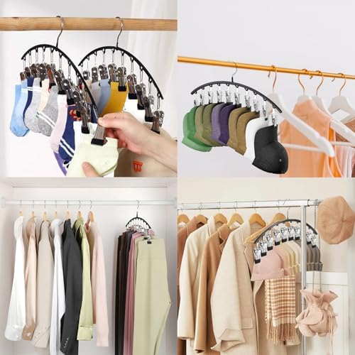 Legging Hangers for Closet Organizer, Hat Hangers for Closet 2 Pack with 10 Clips Holds 20 Leggings, Legging Hanger, Pants Storage Organizer Suitable for Socks, Panties, Underwear, Pants