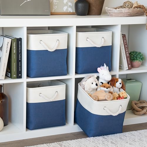 OrganiHaus 11x11 Cube Storage Bins, 4-Pack Fabric Cubes, Rope Handles