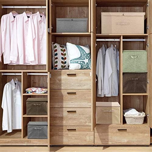 2 Pack Large Storage Boxes with Lids and Handles, Collapsible Linen Storage Bins Organizer Containers Baskets Cube with Removable Divider for Home Bedroom Closet Office (Coffee, Large)