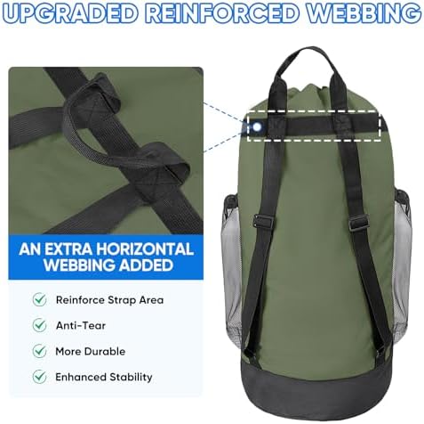 BALEINE 2PK 150L Laundry Bag Backpack, 900D Oxford Fabric Large Travel Laundry Bags with Shoulder Straps and 2 Mesh Pockets for College Dorm, Apartment, Laundromat (Green, 150L)