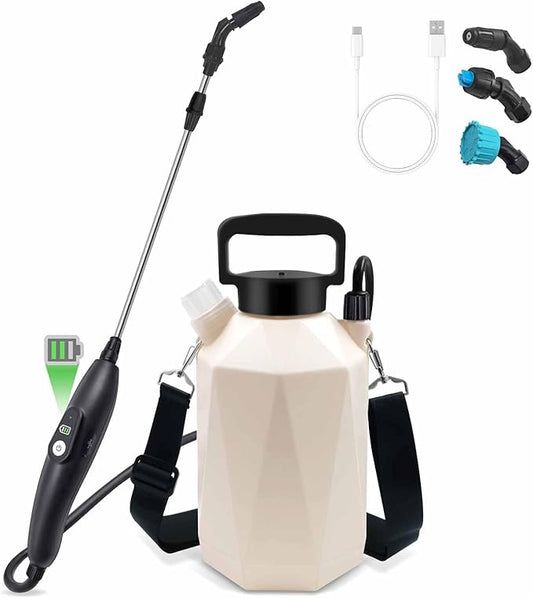 Battery Powered Garden Sprayer, 1 Gallon Electric Sprayer in Lawn with USB Rechargeable Handle, Retractable Wand, 3 Mist Nozzles, Yard Water Pump Sprayers with Adjustable Shoulder Strap for Gardening
