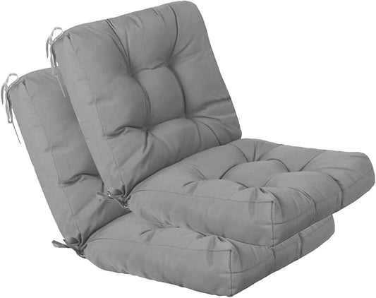 QILLOWAY Outdoor Chair Cushion for Patio Furniture, Waterproof Patio Cushions Set of 2 with Ties, Fade Resistant Replacement Pads for Outdoor Rocking Chairs,Grey
