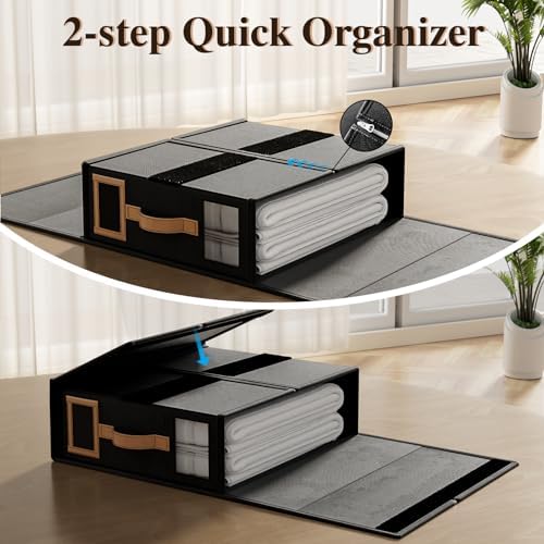 4 Pack Foldable Bed Sheets Set Organizers and Storage(King & Queen Size),Linen Fabric Closet Organizers with Window,Folding Bedding Storage Box for Bedsheets and Pillow Cube Organizer-Black