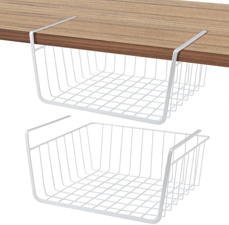 Under Shelf Basket 2 Pack Pantry Shelf Organizer White Metal Cabinet Shelf