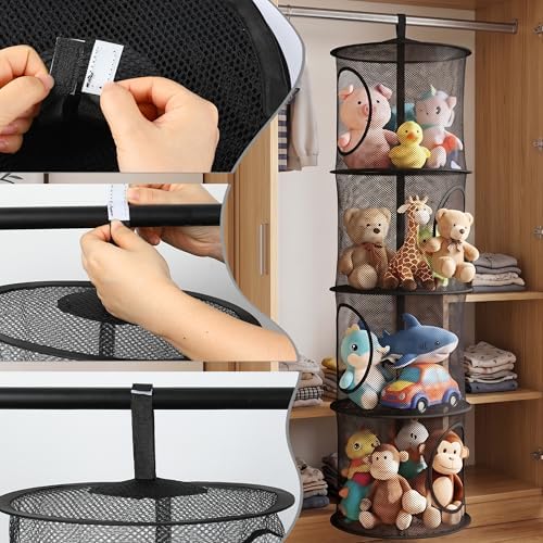 Hanging Stuffed Animal Storage Hammock Net 4 Tiers, Black