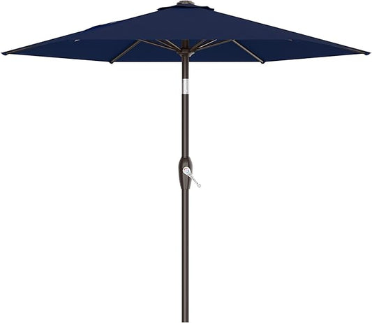 AreShark 7.5FT Patio Umbrella Table Market Umbrella with 6 Sturdy Ribs, Button Tilt/Crank Heavy-Duty Round Outdoor Umbrellas for Garden, Deck, Backyard,and Pool, Navy