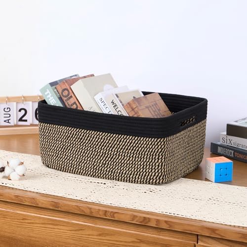 MiniArk Large Storage Baskets for Organizing, 17 x 13 x 7.5” Closet Shelf Baskets for Clothes Blanket Towels, Baby Nursery, Toy Bins Box, Woven Rope Baskets, 4 Packs Woven Brown