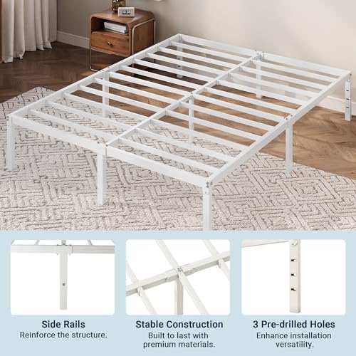 Allewie Queen Bed Frame, 12 Inch Metal Beds with Storage Space, White