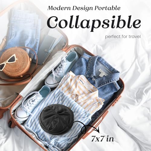 Collapsible Mesh Laundry Basket with Side Pocket & Sturdy Handles