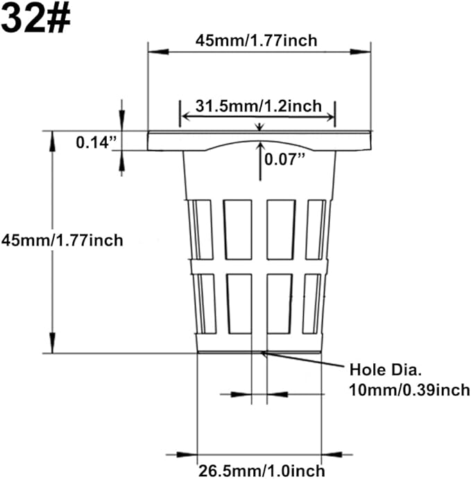 50 Pack 1.77" Garden Plastic Slotted Mesh Net Cups Pots, Round Heavy Duty Home Garden Bucket Basket Plant Nursery Pots for Hydroponics/Aquaponics/Orchids/Rockwool Cubes (Black)