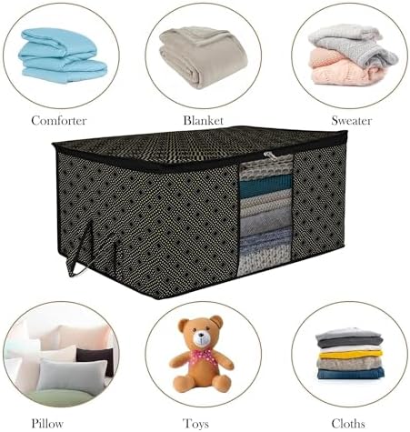 Kuber Industries (Pack of 6) Underbed Storage Bag | Golden-Dot | Large Blanket Organizer | Clothing Storage Bag | Clear Window & Handle Storage Bag | Kambal Storage Bag | Black