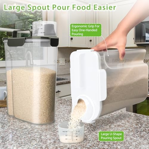 Viretec Rice Storage Container, 5 to 10lb Dry Food Airtight Dispenser, Pet Dog Cat Food Canister, BPA Free Clear Plastic Kitchen and Pantry Organization Bin for Oatmeal, Cereal, Pasta, Flour White