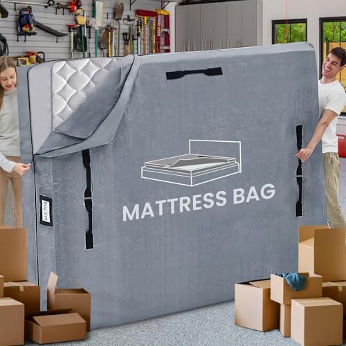 Mattress Bags for Moving and Storage, BETU Queen Mattress Protector Waterproof Mattress Cover with 8 Heavy Duty Handles and Zipper Extra Thick Moving Supplies for Bed Reusable (82x62x13.5 Grey)