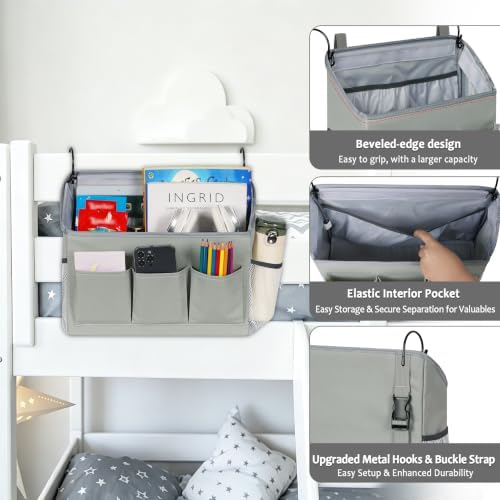 Loghot Bedside Caddy Organizer Bed Storage Bag for Dorm Hospital Crib Gray
