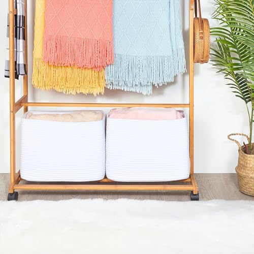MINTWOOD Design 3-Pack Decorative Woven Storage Baskets for Shelves, Cube Bin Box for Organizing Books, Shoes, Dog Toys, Pantry Closet and Living Room Organizer, Full White