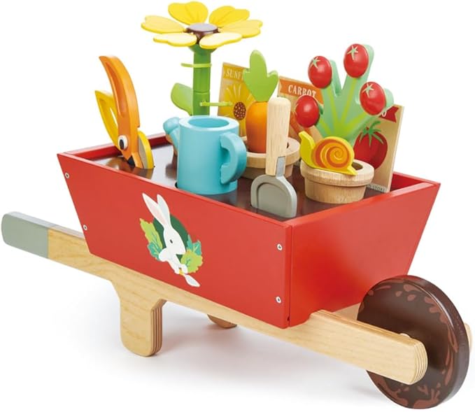 Tender Leaf Toys Garden Wheelbarrow Set – Deluxe Wooden Gardening Toy with Tools & Accessories – Supports Learning, Creativity & Outdoor Role Play – Age 3+