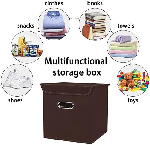 Closet Organizers Fabric Storage Bins With Lids Collapsible Cube Storages Organizer Basket With Handles,Storage Boxes for Clothes Storage,Office,Toys,3 Pack,（Coffee