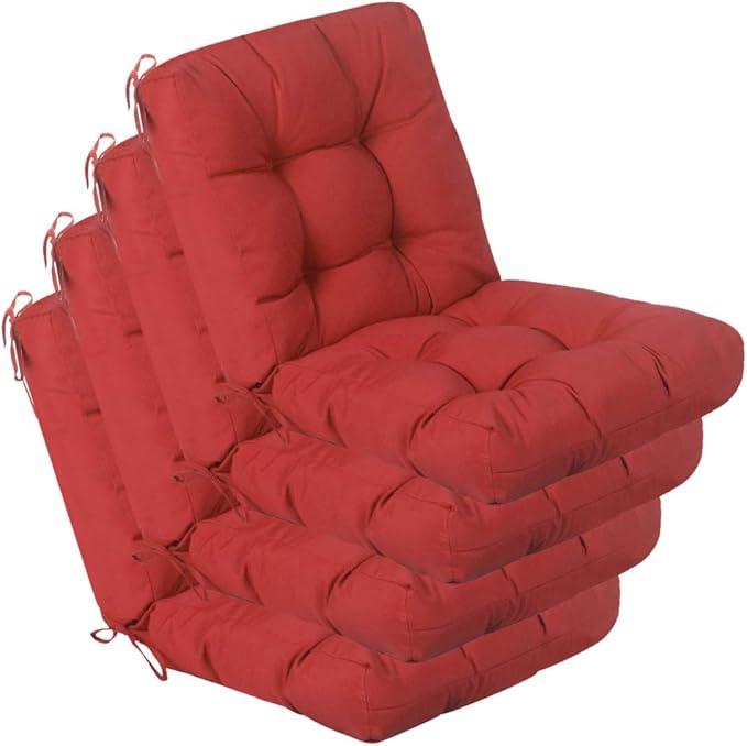 QILLOWAY Outdoor Chair Cushion for Patio Furniture, Waterproof Patio Cushions Set of 4 with Ties, Fade Resistant Replacement Pads for Outdoor Rocking Chairs,Red