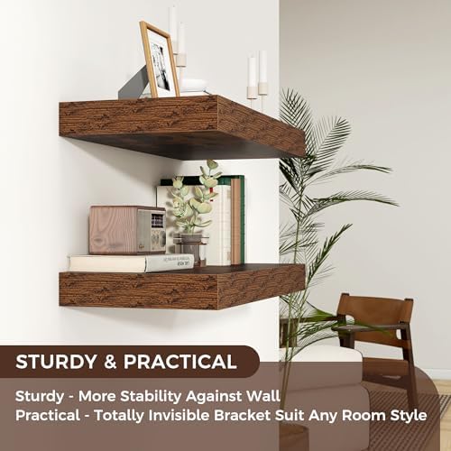 36 Inch Floating Shelves for Wall, 12"D Wood Storage Shelves, Brown Finish