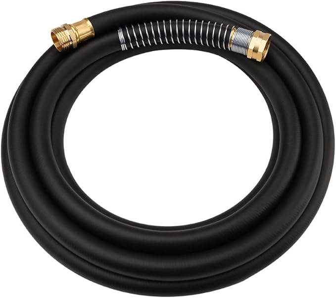 Wiseflow Garden Hose 15FT x 5/8", Heavy Duty Rubber Hose, Water Hose with Five Layered Braiding, Male Female Fittings, 1000PSI Burst, 300PSI Working for Yard, Car Wash, Pets (Black)