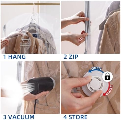Hanging Vacuum Storage Bags, Space Saver for Clothing, 6 Long with Pump | Vacuum Seal Bags for Clothing with Electric Pump, Hanging Garment Storage for Jackets, Suit, Dresses, Winter Closet Organizer