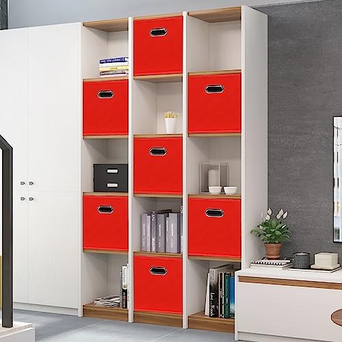 Black Foldable Storage Cubes Bins , Fabric Storage Box Cubes Organizer Baskets with Dual Handles for Home Organizer (Red)