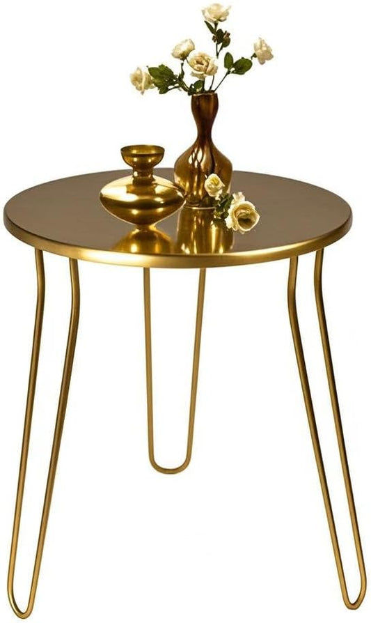Small Patio Side Table, Weather Resistant Anti-Rust Outdoor Metal Patio Round End Table, Outdoor End Table for Garden, Porch, Balcony, Yard, (Gold)