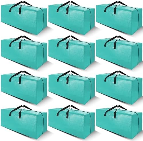 Cosy Family 12 Pack Heavy Duty Extra Large Moving Bags with Backpack Straps - Strong Handles & Zippers, Storage Totes For Space Saving, Fold Flat, Alternative to Moving Box, Aquamarine