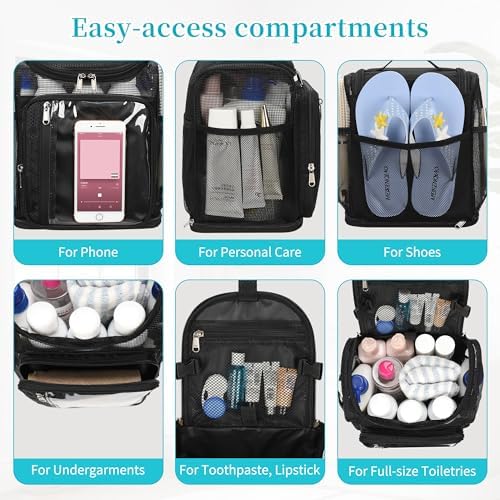 Bagmoly Hanging Shower Caddy Portable - Travel Toiletry Bag for College | Large Capacity Caddy Dorm Basket, Quick Dry Toiletry Tote Bag with Stain Resistant Bottom for Bathroom, Camp, Gym