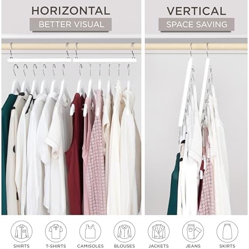 MORALVE Space Saving Hangers for Closet – 4 Pack European Beechwood 6-Tier Shirt Organizer with 360° Swivel Hook – Collapsible Clothes Hanger for Closet Organization (Hangers Not Included)