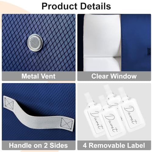Comforter Storage Bag - 130L Blanket Storage Bags 3-Layer Ultra Space Saving Self Compression Organizer, Washable Compression Bags for Storage Comforter Blanket, 4-Pack, Navy Blue