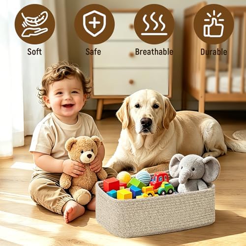 Shallow Storage Baskets for Shelves, 15x11x5.1 Inch Woven Baskets for organizing, 2 Pack Storage Bins for Nursery, Bathroom, Closet, Decorative, Mixed Brown