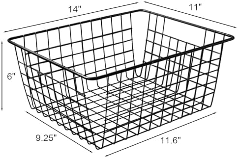 14" Upright Freezer Storage Baskets, Black Wire Storage Bins Large Bakset for Freezer, Pantry, Bathroom Organizing, Set of 2