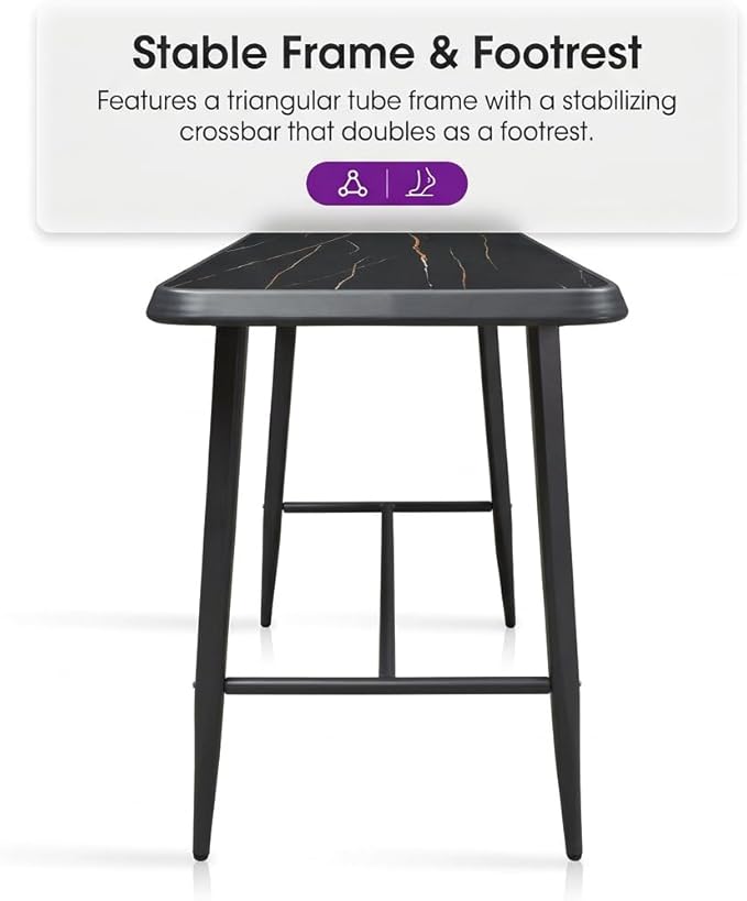 PURPLE LEAF Outdoor Bar Table Rectangular Bar High Pub Dining Table with Waterproof Tabletop for Patio Garden Balcony Dark Grey