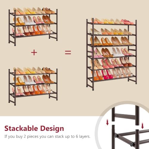Tajsoon Expandable Shoe Rack for Closet 3 Tier, 28“-41“Stackable, Bronze
