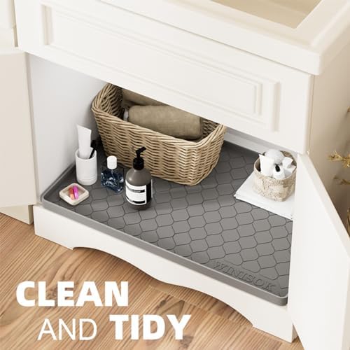 Winisok Waterproof Under Sink Mat 31" x 19", Silicone Mat, Dark Gray | Raised Edge Traps Spills & Leaks, Shelf Liner, Cabinet Protector, for Kitchen, Bathroom, Boots, Pets, Home Essentials
