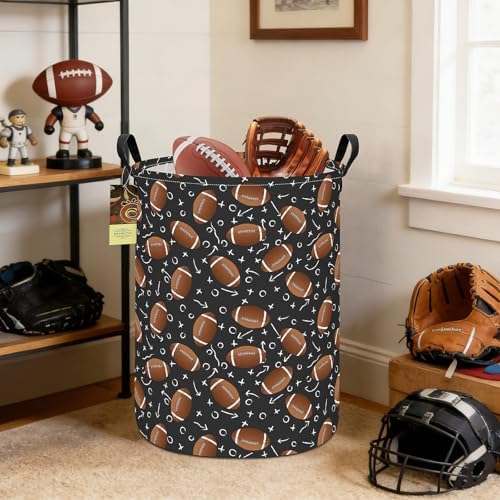 Round Fabric Collapsible Storage Basket with Handles, Rugby
