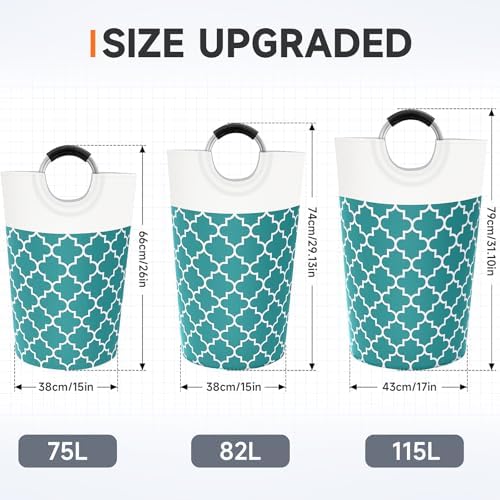 Large Laundry Basket, 115L Tall Collapsible Hamper with Handles, Green