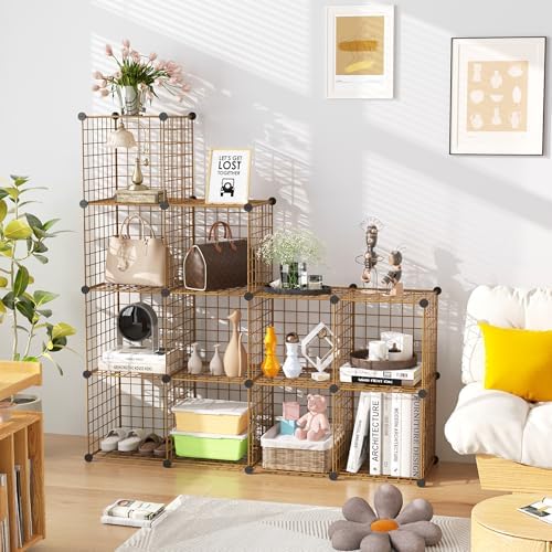 C&AHOME Wire Cube Storage, 12 - Cube Organizer Metal C Grids, Closet, Brown