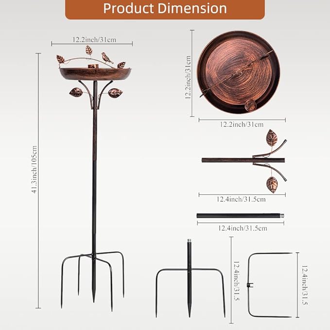 VEWOGARDEN Retro Bird Bath for Outside Garden 12" Birdbath with Metal Stakes, Bird Bath and Feeder for Yard Patio Decor