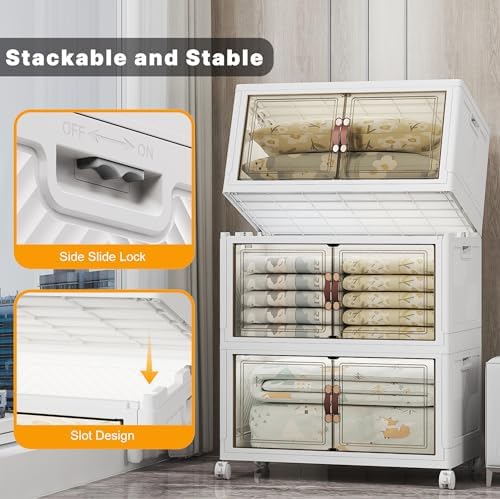 UAMFURI Stackable Storage Bins, 672QT Collapsible Drawers with 2 Lids