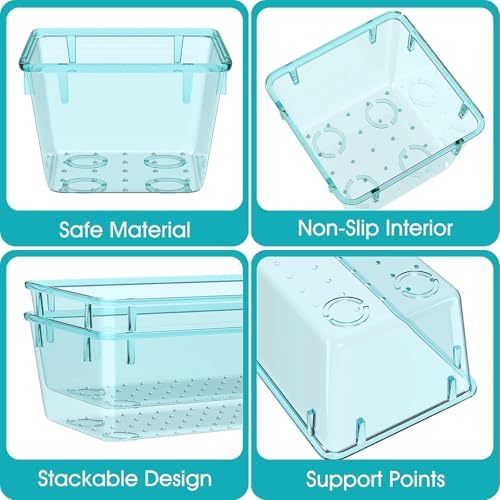 StorMiracle 28 PCS Clear Plastic Drawer Organizers Set, 4 Size Desk Drawer Organizer Trays for Makeup, Jewelry, Kitchen Utensils, Gadgets and Office Accessories, Sea Blue